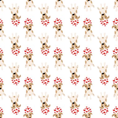 Sevimli köpekler Jack Russell Terrier. Bel hayvanları. Vektör el kusursuz desen çizdi. Bebek için mükemmel, çocuk kıyafetleri, parmak izi tasarımı, tekstil. Beyaz arkaplan.