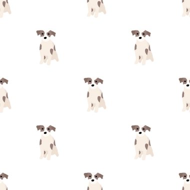 Sevimli köpekler Jack Russell Terrier. Bel hayvanları. Vektör el kusursuz desen çizdi. Bebek için mükemmel, çocuk kıyafetleri, parmak izi tasarımı, tekstil. Beyaz arkaplan.