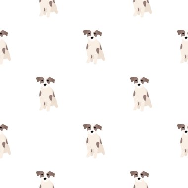 Sevimli köpekler Jack Russell Terrier. Bel hayvanları. Vektör el kusursuz desen çizdi. Bebek için mükemmel, çocuk kıyafetleri, parmak izi tasarımı, tekstil. Beyaz arkaplan.