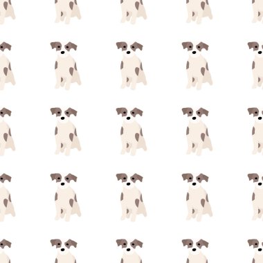 Sevimli köpekler Jack Russell Terrier. Bel hayvanları. Vektör el kusursuz desen çizdi. Bebek için mükemmel, çocuk kıyafetleri, parmak izi tasarımı, tekstil. Beyaz arkaplan.