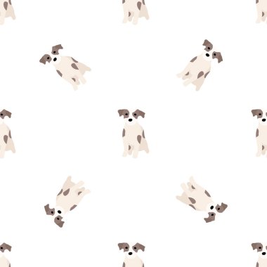 Sevimli köpekler Jack Russell Terrier. Bel hayvanları. Vektör el kusursuz desen çizdi. Bebek için mükemmel, çocuk kıyafetleri, parmak izi tasarımı, tekstil. Beyaz arkaplan.