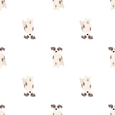 Sevimli köpekler Jack Russell Terrier. Bel hayvanları. Vektör el kusursuz desen çizdi. Bebek için mükemmel, çocuk kıyafetleri, parmak izi tasarımı, tekstil. Beyaz arkaplan.