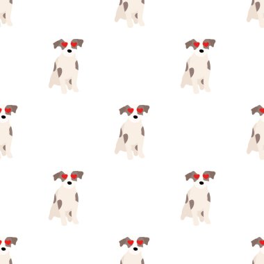 Sevimli köpekler Jack Russell Terrier. Bel hayvanları. Vektör el kusursuz desen çizdi. Bebek için mükemmel, çocuk kıyafetleri, parmak izi tasarımı, tekstil. Beyaz arkaplan.