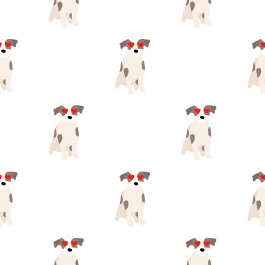 Sevimli köpekler Jack Russell Terrier. Bel hayvanları. Vektör el kusursuz desen çizdi. Bebek için mükemmel, çocuk kıyafetleri, parmak izi tasarımı, tekstil. Beyaz arkaplan.