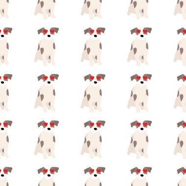 Sevimli köpekler Jack Russell Terrier. Bel hayvanları. Vektör el kusursuz desen çizdi. Bebek için mükemmel, çocuk kıyafetleri, parmak izi tasarımı, tekstil. Beyaz arkaplan.