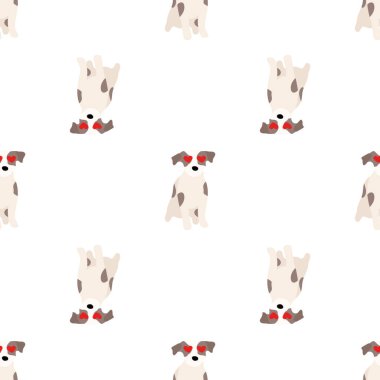 Sevimli köpekler Jack Russell Terrier. Bel hayvanları. Vektör el kusursuz desen çizdi. Bebek için mükemmel, çocuk kıyafetleri, parmak izi tasarımı, tekstil. Beyaz arkaplan.