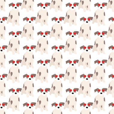 Sevimli köpekler Jack Russell Terrier. Bel hayvanları. Vektör el kusursuz desen çizdi. Bebek için mükemmel, çocuk kıyafetleri, parmak izi tasarımı, tekstil. Beyaz arkaplan.