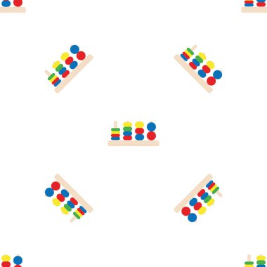 Wooden toys for kids games. Baby seamless pattern with Montessori subject. Education logic toys for preschool kids. Montessori system for early childhood development.