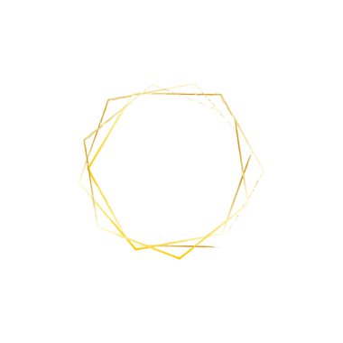 Geometrik Altın Çerçeve. Metalik çokyüzlü, düğün davetiyeleri için sanat deco tarzı, Davet Şablonu için Çokgen Vintage Çerçeveleri.