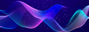 Teknoloji geçmişi. Veri akışı. Koyu arkaplanda parlak çizgilerin hareketi.