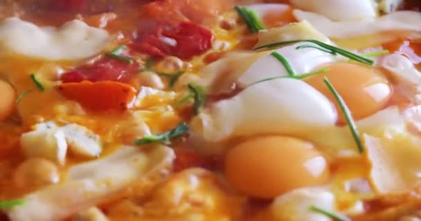 Cook Eggs Tomatoes Pan Horizontal — Stock Video