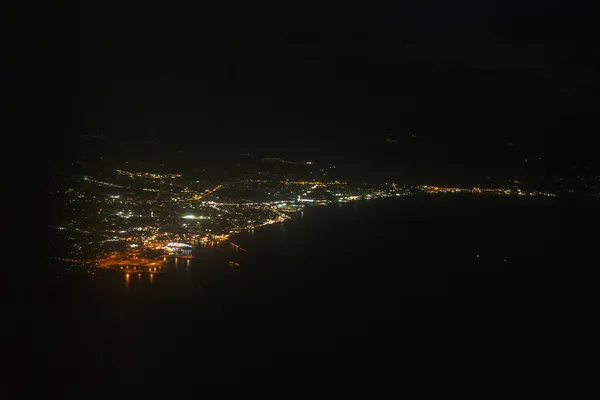 Kreta Aus Dem Flugzeugfenster Der Nacht — Stockfoto