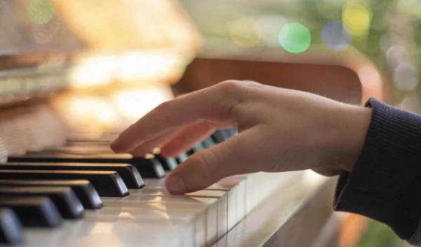 Pianista Poco Aprender Tocar Piano Día Fiesta Horizontal —  Fotos de Stock