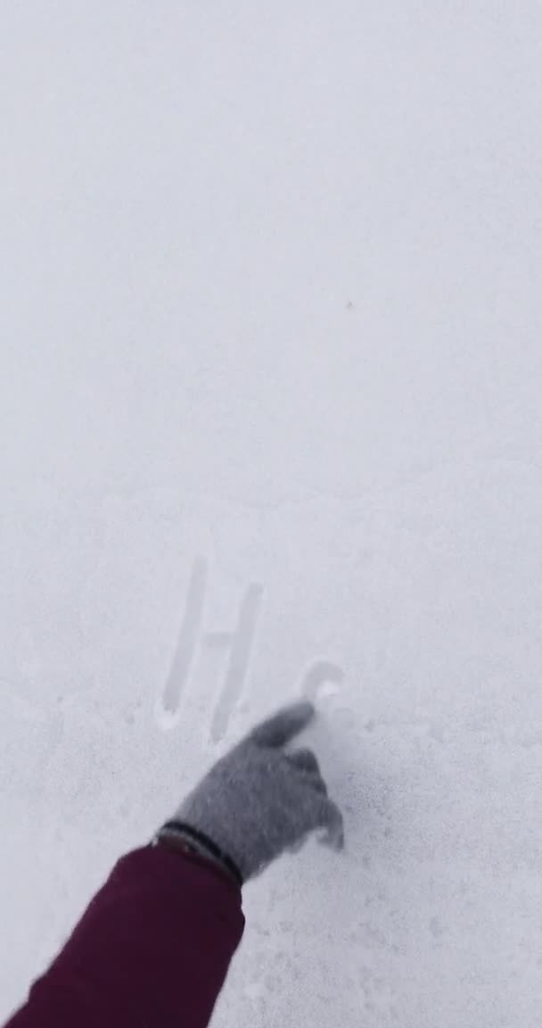 Happy Girl Gloves Writes Ice Sprinkled Snow Inscription Happy New — Stockvideo