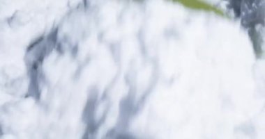 clear the snow with a big shovel in the late evening with street lamps near the house in frost