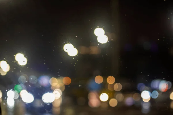 Абстрактний Розмитий Фон Лобовому Склі Автомобіля Яскравими Вогнями Під Час — стокове фото