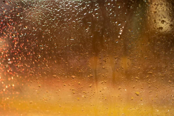 Абстрактний Розмитий Жовтий Фон Краплями Дощу Склі Горизонтальний — стокове фото