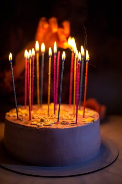 Doğum günü partisinin onuruna pastadaki mumları yak.