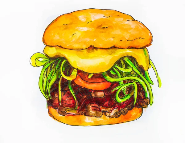 Chacarera Chilský Hamburger Sendvič Maso Rajčata Vařené Fazole Zelenina Kulatá — Stock fotografie