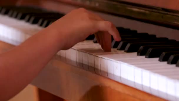 Fingers Right Hand Young Pianist Plays Exercises White Keys Piano — 图库视频影像