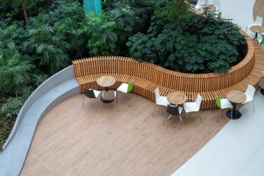 modern game interior in tcr with green plants close-up. Family holiday. view from above