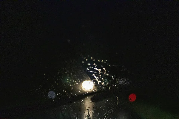 Blurred Abstract Background Reflection Drops Windshield Car Heavy Rain Wipers — Φωτογραφία Αρχείου