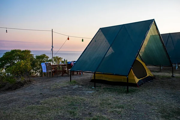 Camping Tents Mediterranean Sea Dawn Istanbu — Fotografia de Stock