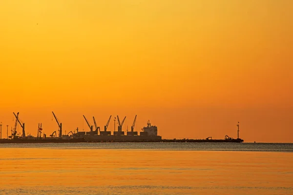 Port Dawn Sea Background Orange Sky Landscape — ストック写真