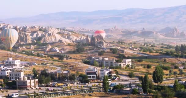 Hot Air Balloons Horizon Flight Cappadocia Valley Goreme Early Morning — Video Stock