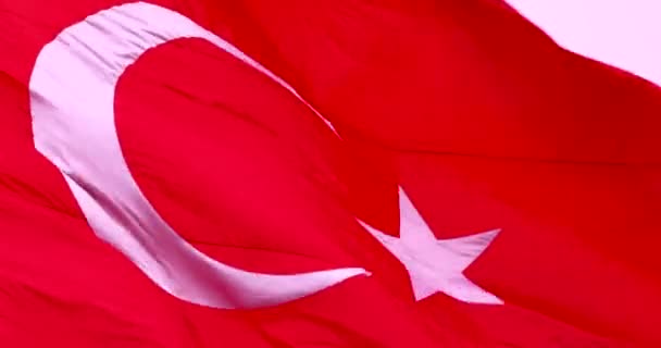 Huge Red Canvas Turkish Flag Flutters Wind Politics — Wideo stockowe