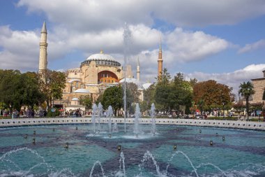 Hagia Sophia of Constantinople, Hagia Sophia with fountains on a bright sunny day. travel