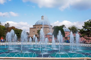 frontal baths near Hagia Sophia of Constantinople, Hagia Sophia with fountains on a bright sunny day. travel