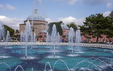 baths near Hagia Sophia of Constantinople, Hagia Sophia with fountains on a bright sunny day. trave