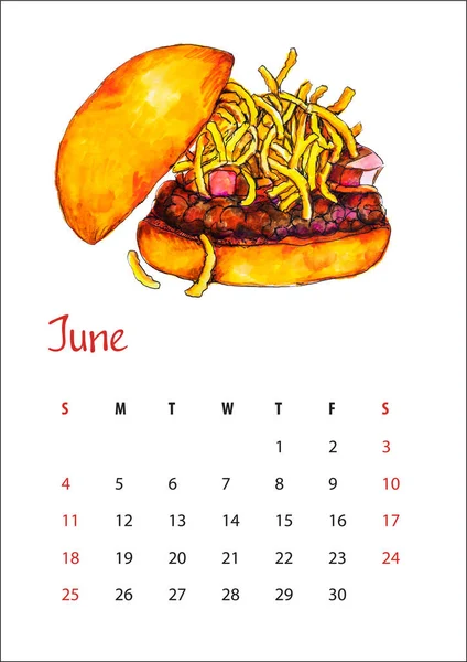 Calendar Sheet June 2023 Delicious Umami Burger Beef Shiitake Sweet — Stock Photo, Image