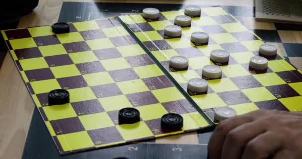 Coach Arranges Draughts Board Game Combinations Draughts — Stock Video