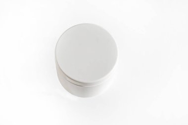 şablon beyaz yuvarlak kavanoz beyaz arka plan, üst görünüm, yatay,