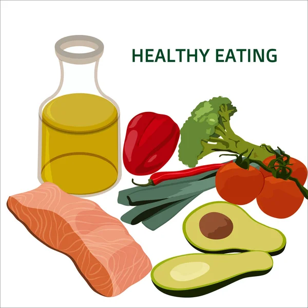 Conjunto de productos para alimentos saludables y dietéticos — Vector de stock