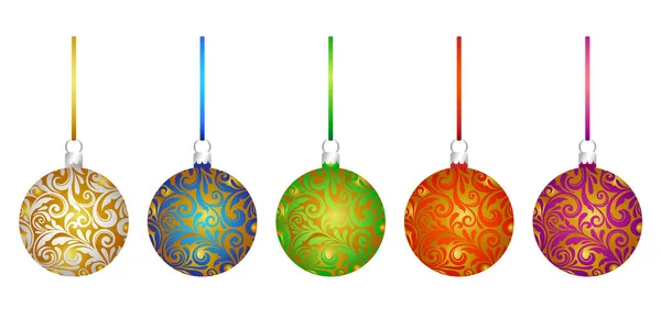 Çok renkli 3D desenli Noel ağacı cam topları seti. Kurdeleli.