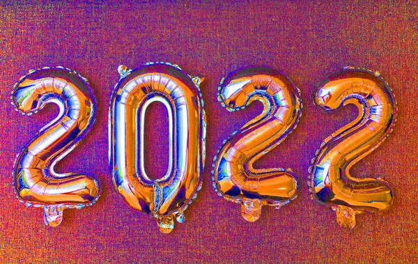 New Year 2022 Shiny Silver Balloons Colourful Background High Quality — Stockfoto