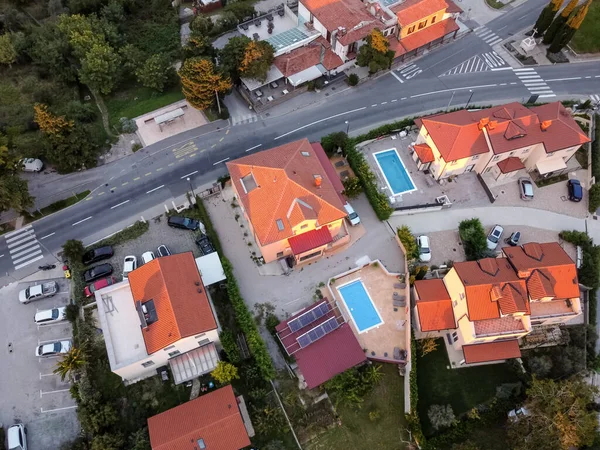 Aerial Drone View Village Seaside Red Roofs High Quality Photo — Stock Photo, Image