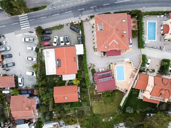 Aerial Drone View Village Seaside Red Roofs High Quality Photo — Stock Photo, Image