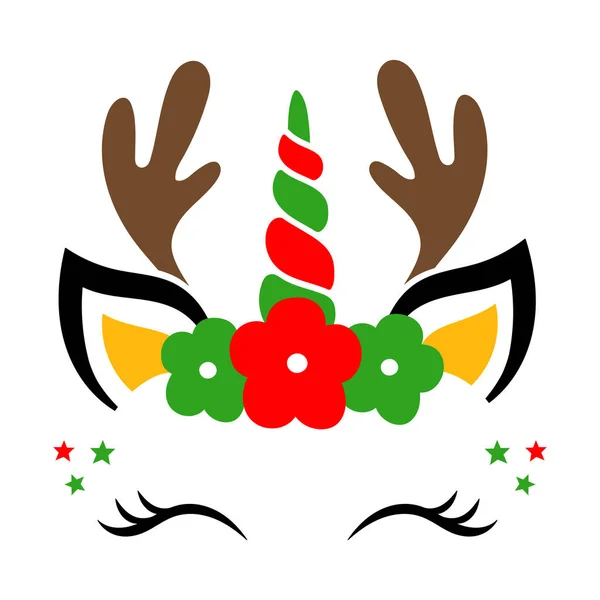 Vánoční Jednorožec Sobí Jednorožec Vánoční Vektor Kreslená Hlava Jednorožce — Stockový vektor