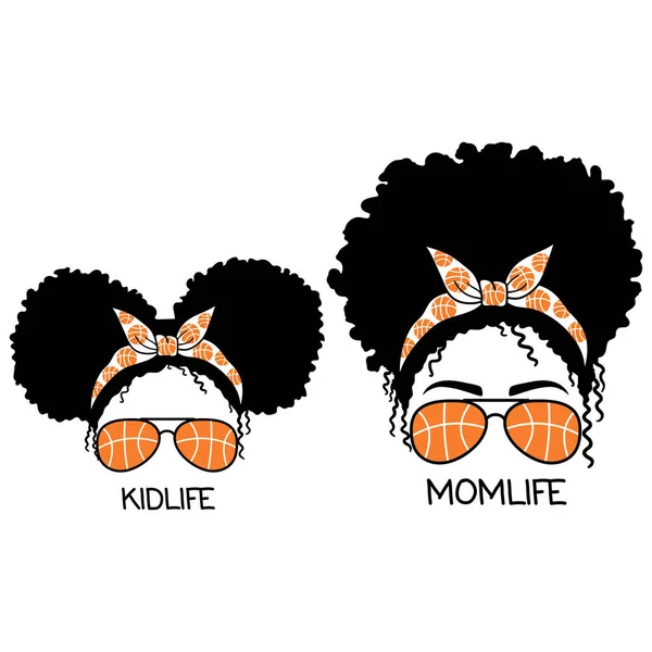 Vrouw Gezicht Meisje Gezicht Met Vliegeniersbril Bandana Basketbal Print Afro — Stockvector