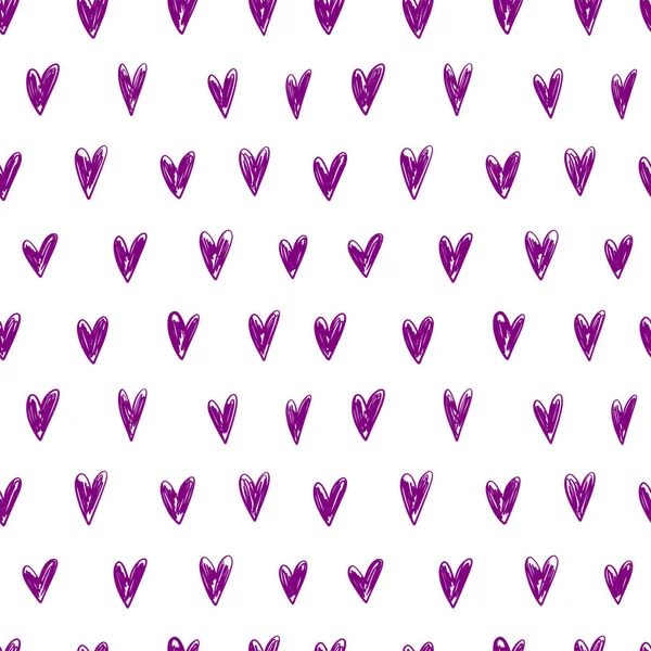 Naadloos Patroon Met Handgetekende Violette Harten Vector Illustratie Schets Stijl — Stockvector