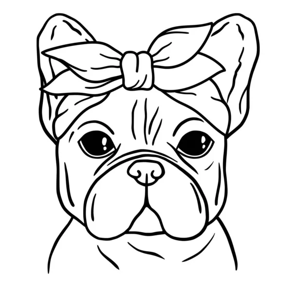 French Bulldog Black White Hand Drawn Portrait French Bulldog Face — Stock Vector