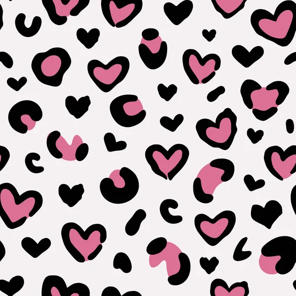 Heart Leopard Print Camouflage Leopard Vector Seamless Pattern Pink Background — стоковый вектор