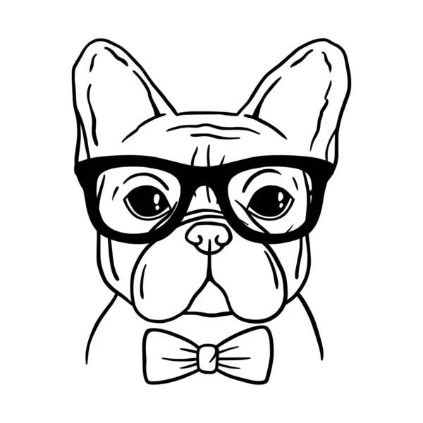 French Bulldog Black White Hand Drawn Portrait French Bulldog Face — Stock Vector