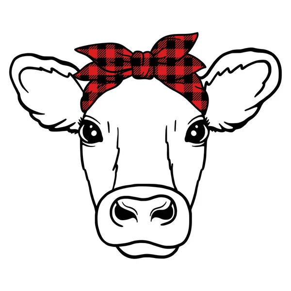 Kepala Sapi Dengan Bandana Plaid Kerbau Farm Animal Ilustrasi Vektor - Stok Vektor