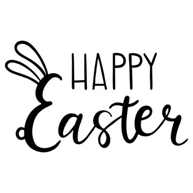 Mutlu Paskalya vektörleri hat ve fırça kalem harfleri. Paskalya harfleri tipografi. Tavşan kulaklarıyla süslenmiş mektup logosu. Kartpostal, davetiye, poster, afiş şablonu tipografi