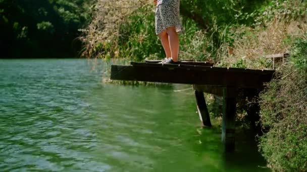 Video Eine Schöne Frau Kam Den See Wald Auf Einem — Stockvideo